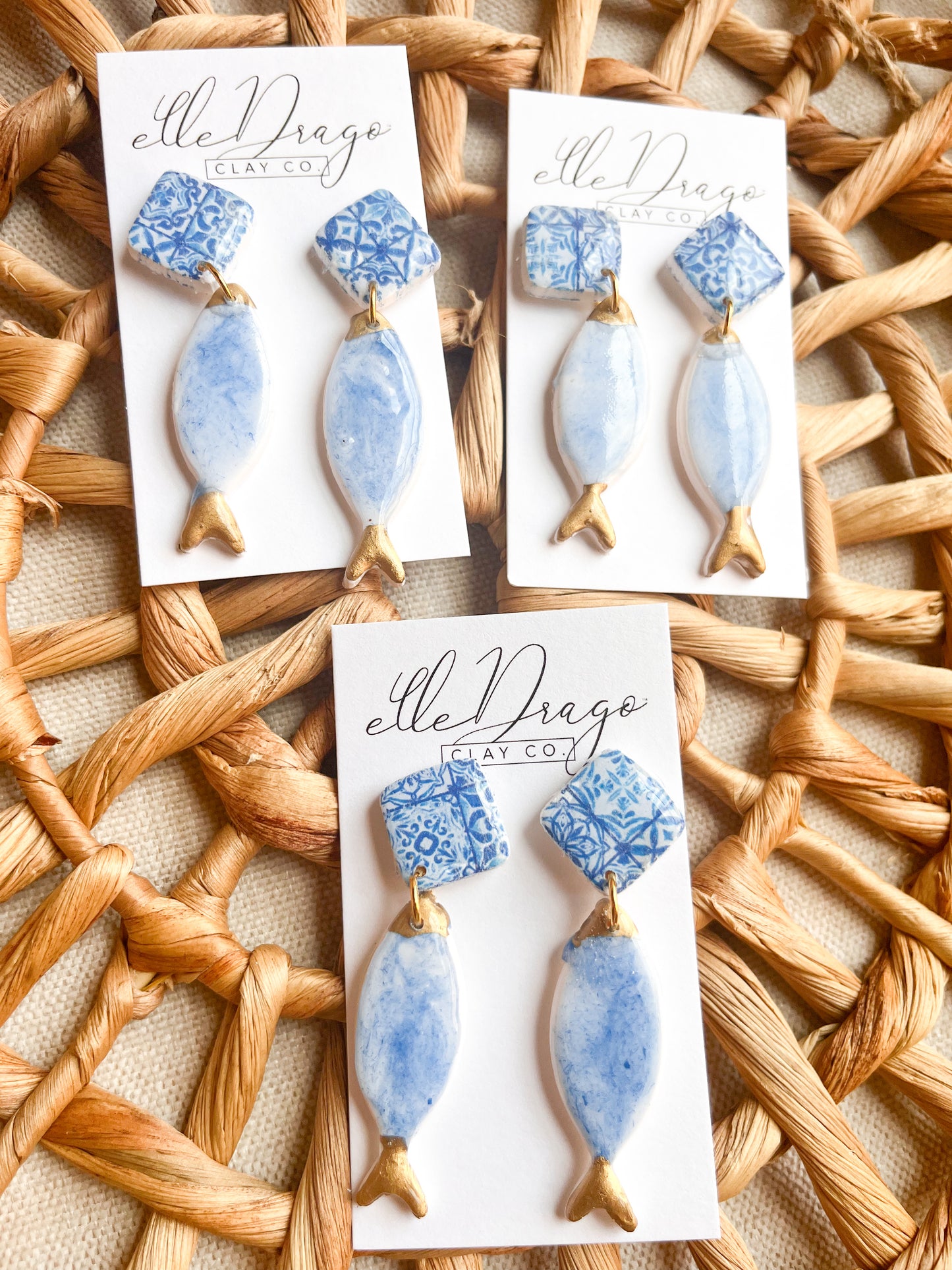 Blue tile fishy earrings